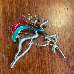 Festive Reindeer Brooch with Red and Green Accents